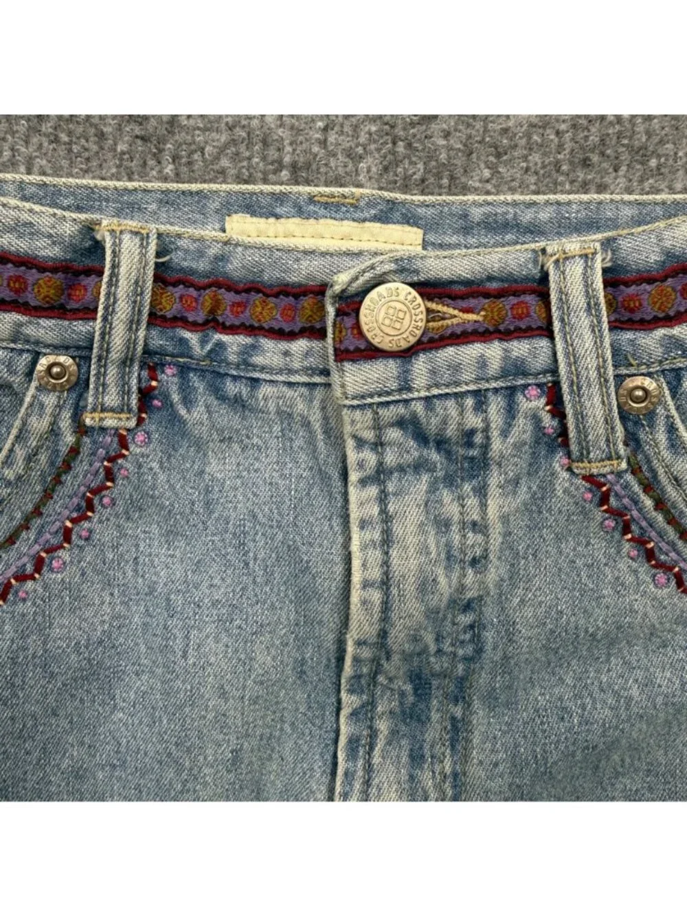 VTG Y2K 90s‎ Embroidered Beaded Denim Mini Skirt Western Boho Festival Size 6